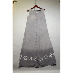 LA Blend Maxi Dress Womens Medium Ombre Floral Button Front Sleeveless Rayon